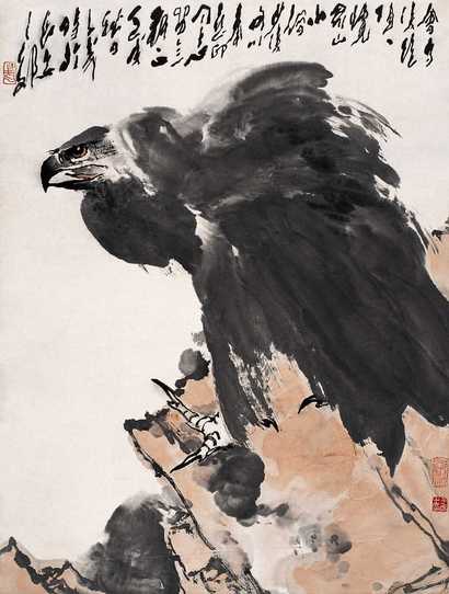 王子武 壬戌（1982年）作 鹰 立轴